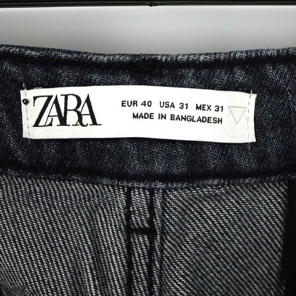 Zara Jeans Womens 31 Waist Baggy High Rise Tapered Leg Crop Blue Stretch Denim - Picture 3 of 14